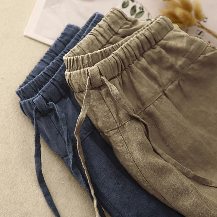 Buddha Stones Letnie Proste Swobodne 7-8 Długość Sznurowane Damskie Bawełniane Lniane Spodnie Harem Z Kieszeniami - image 20