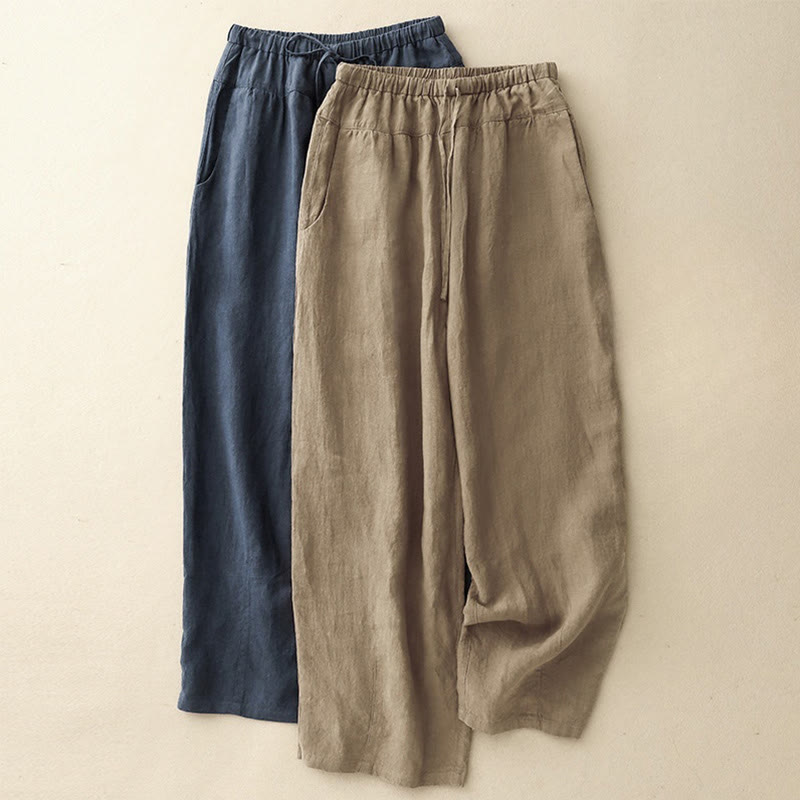 Buddha Stones Letnie Proste Swobodne 7-8 Długość Sznurowane Damskie Bawełniane Lniane Spodnie Harem Z Kieszeniami - image 18
