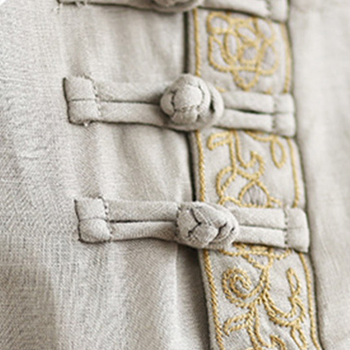 Koszula damska Buddha Stones Casual haftowana z kwiatowym wzorem, żaba-guzik, okrągły dekolt, półrękaw, bawełna, len - image 10