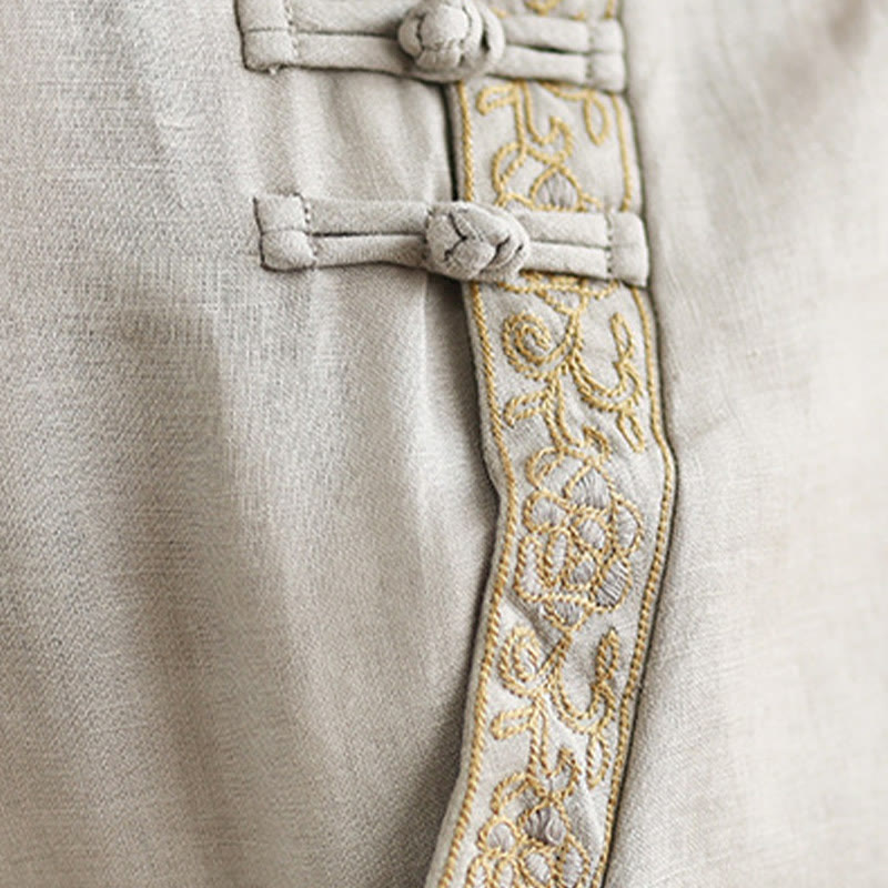 Koszula damska Buddha Stones Casual haftowana z kwiatowym wzorem, żaba-guzik, okrągły dekolt, półrękaw, bawełna, len - image 11