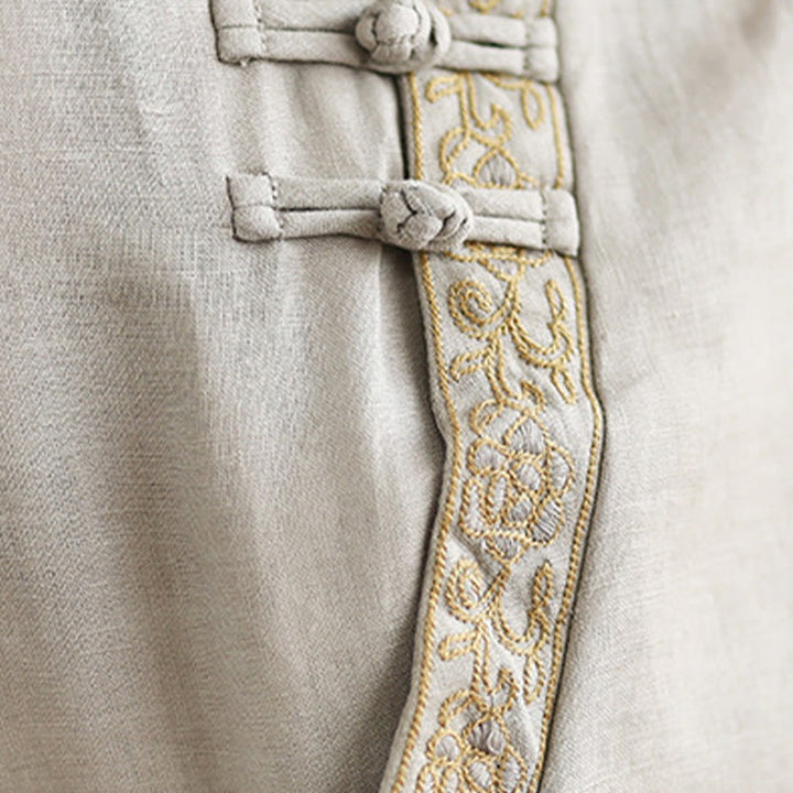 Koszula damska Buddha Stones Casual haftowana z kwiatowym wzorem, żaba-guzik, okrągły dekolt, półrękaw, bawełna, len - image 11