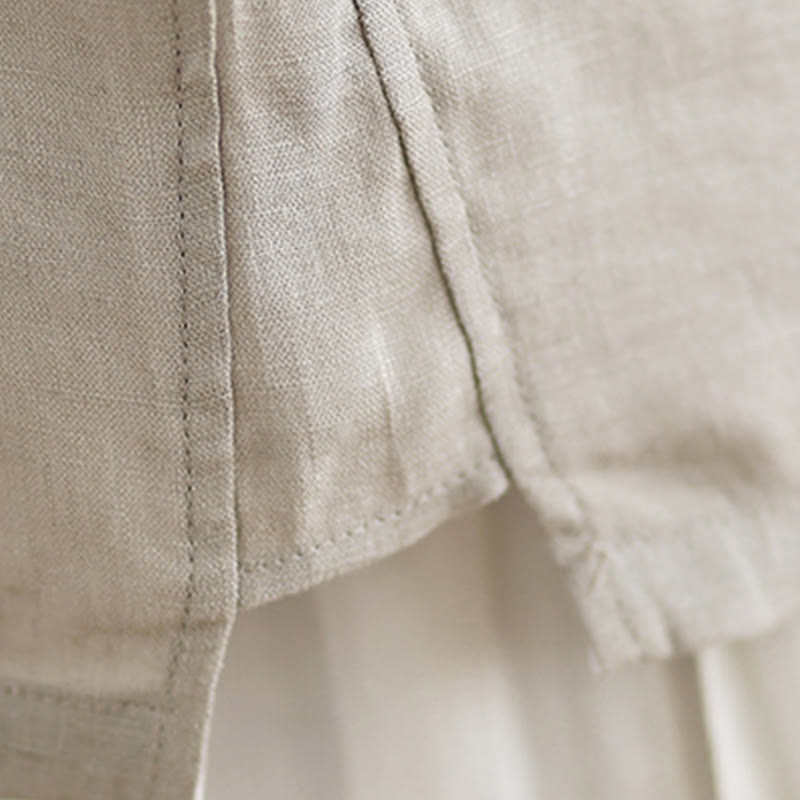 Koszula damska Buddha Stones Casual haftowana z kwiatowym wzorem, żaba-guzik, okrągły dekolt, półrękaw, bawełna, len - image 8