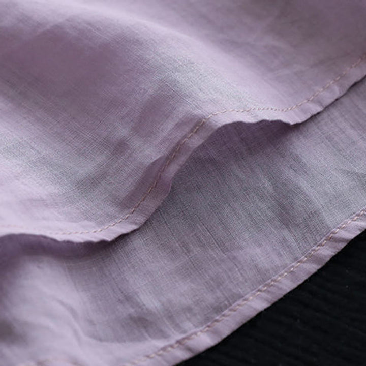 Buddha Stones Letni swobodny haftowany wzór Damska koszulka z dekoltem w serek Półrękaw bawełniany lniany - image 4