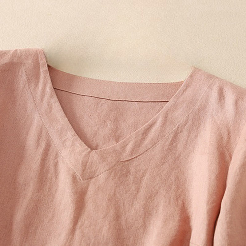 Koszulka damska z krótkim rękawem i dekoltem w serek z Buddha Stones, letnia, swobodna, prosta, bawełniana - image 6