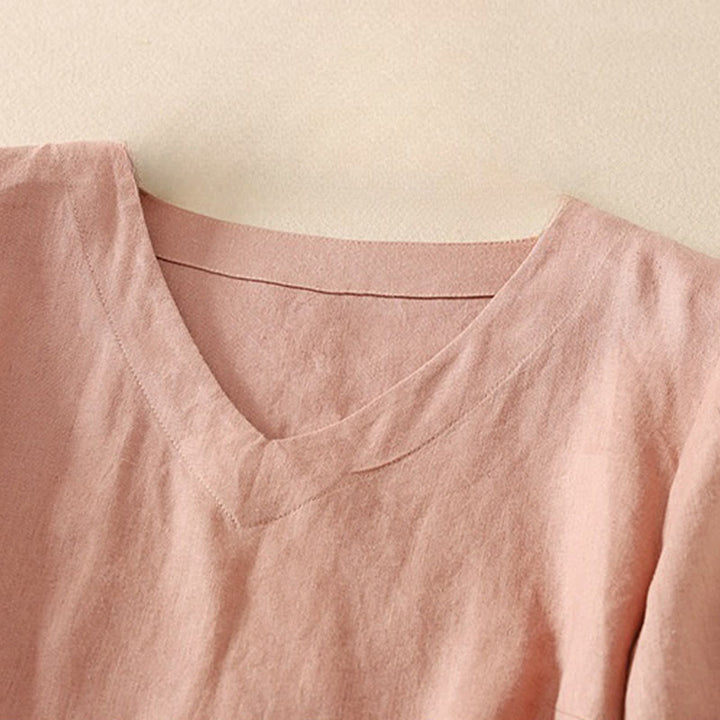 Koszulka damska z krótkim rękawem i dekoltem w serek z Buddha Stones, letnia, swobodna, prosta, bawełniana - image 6