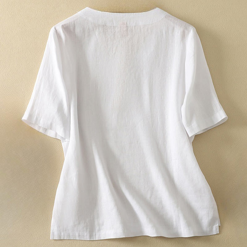 Koszulka damska z krótkim rękawem i dekoltem w serek z Buddha Stones, letnia, swobodna, prosta, bawełniana - image 11