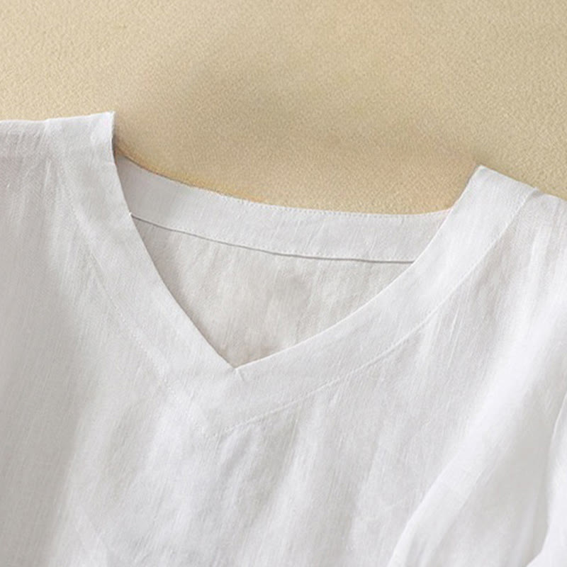 Koszulka damska z krótkim rękawem i dekoltem w serek z Buddha Stones, letnia, swobodna, prosta, bawełniana - image 12