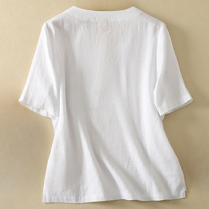 Koszulka damska z krótkim rękawem i dekoltem w serek z Buddha Stones, letnia, swobodna, prosta, bawełniana - image 11