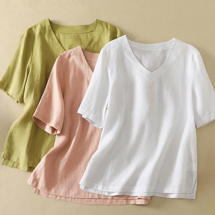 Koszulka damska z krótkim rękawem i dekoltem w serek z Buddha Stones, letnia, swobodna, prosta, bawełniana - image 20