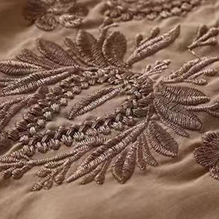 Koszula damska z haftowanym wzorem kwiatowym Buddha Stones Casual z okrągłym dekoltem i krótkim rękawem, wykonana z bawełny i lnu - image 6