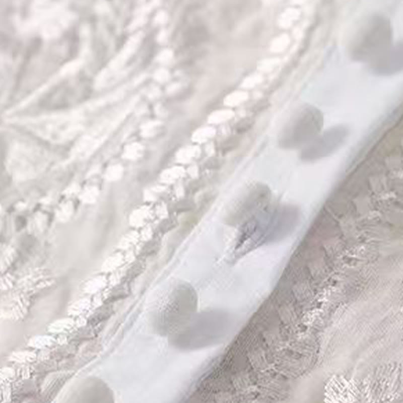 Koszula damska z haftowanym wzorem kwiatowym Buddha Stones Casual z okrągłym dekoltem i krótkim rękawem, wykonana z bawełny i lnu - image 14