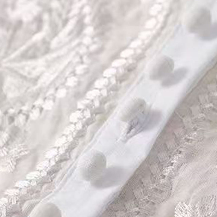 Koszula damska z haftowanym wzorem kwiatowym Buddha Stones Casual z okrągłym dekoltem i krótkim rękawem, wykonana z bawełny i lnu - image 14