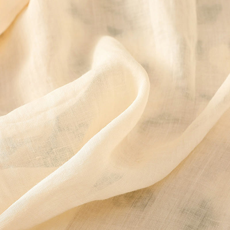 Buddha Stones Casual Kobiety Kwiaty Zielone Liście Haft Wzór Dekolt w Serek Projekt Pół Rękaw Bawełna Lniana Koszula - image 11