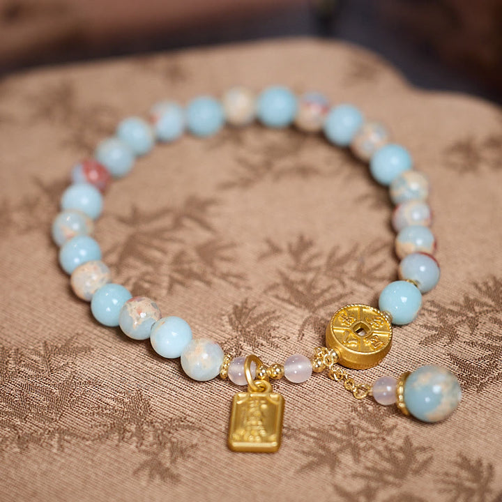 Buddha Stones Shoushan Stone Miedziana moneta Pieniądze ze wszystkich kierunków Bransoletka bogactwa