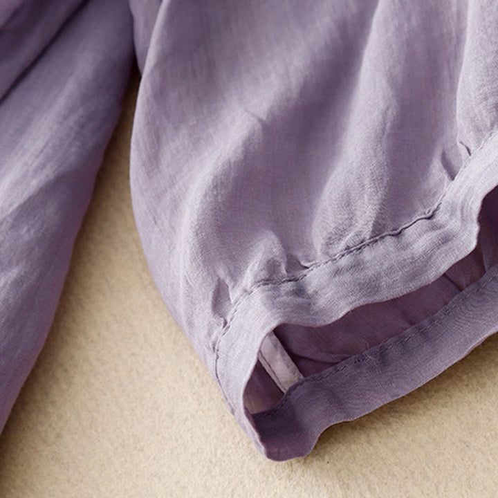 Buddha Stones Letnia swobodna haftowana kwiaty damska koszulka z dekoltem w serek z krótkim rękawem akrylowa - image 2