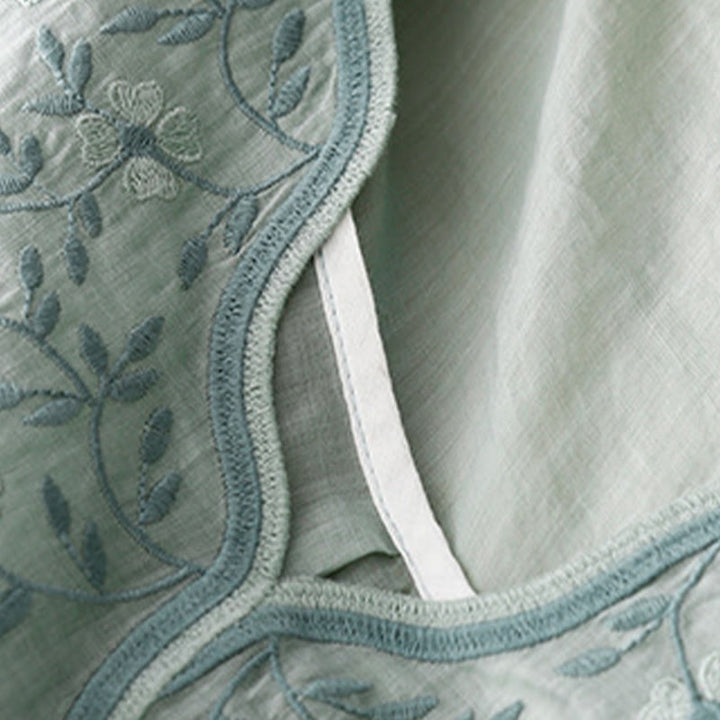 Buddha Stones Letnia swobodna haftowana kwiaty damska koszulka z dekoltem w serek z krótkim rękawem akrylowa - image 17