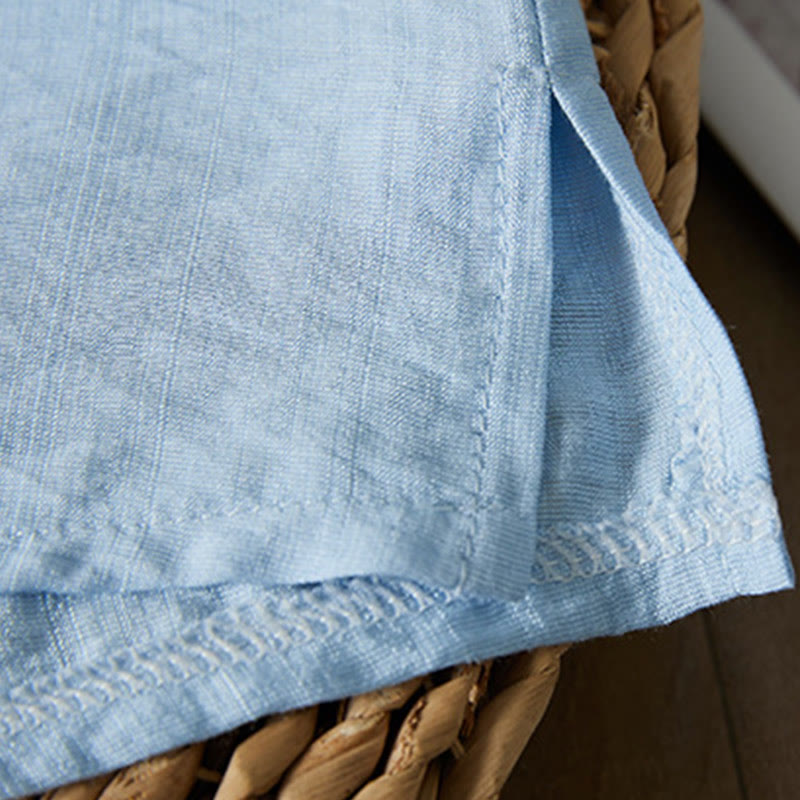 Koszula z bawełny lnianej z haftem w kwiaty w stylu casual dla kobiet zapinana na guziki żaby i kołnierzykiem skośnym - image 14