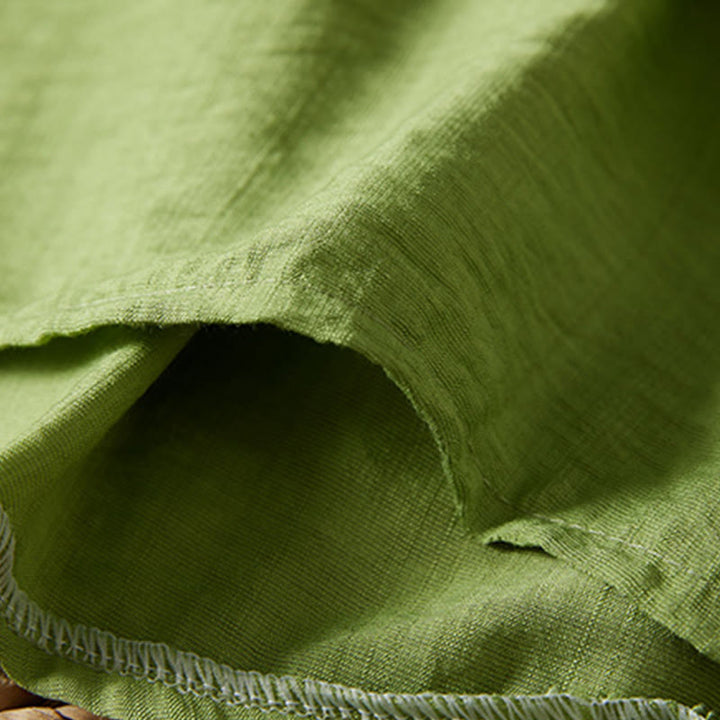 Koszula z bawełny lnianej z haftem w kwiaty w stylu casual dla kobiet zapinana na guziki żaby i kołnierzykiem skośnym - image 30