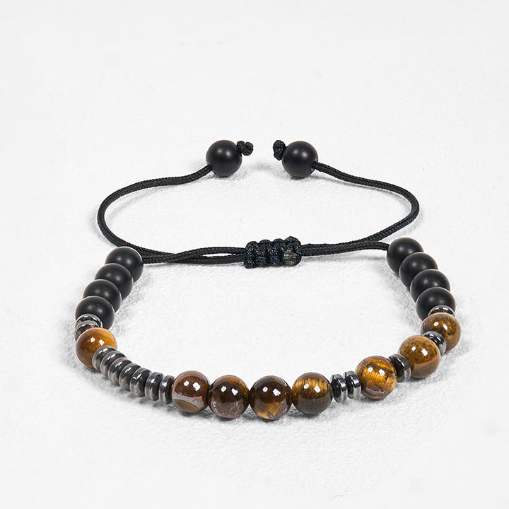 Zestaw 3 bransoletek ochronnych z Buddha Stones i kamieniami lawowymi Tiger Eye