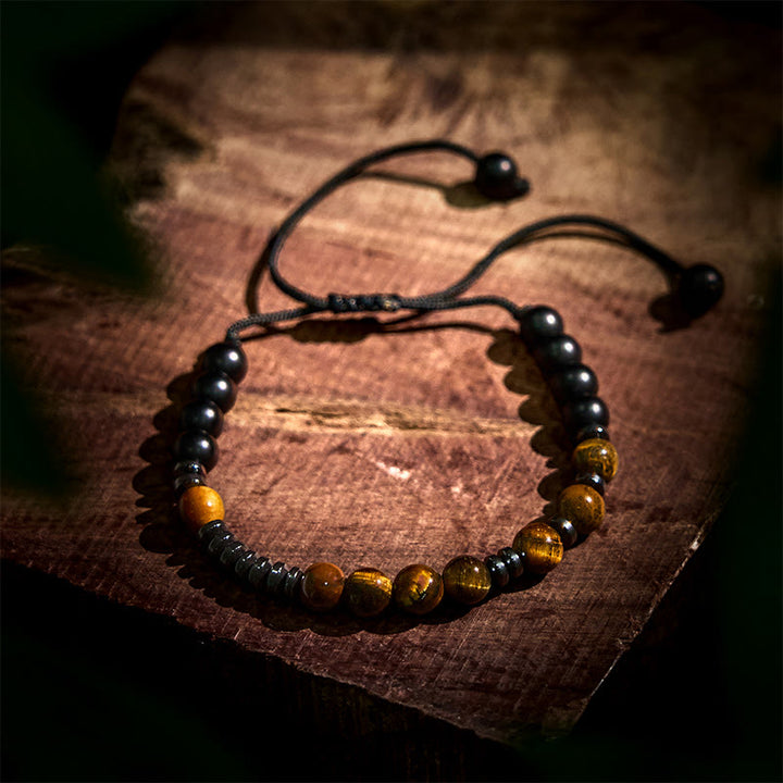 Zestaw 3 bransoletek ochronnych z Buddha Stones i kamieniami lawowymi Tiger Eye