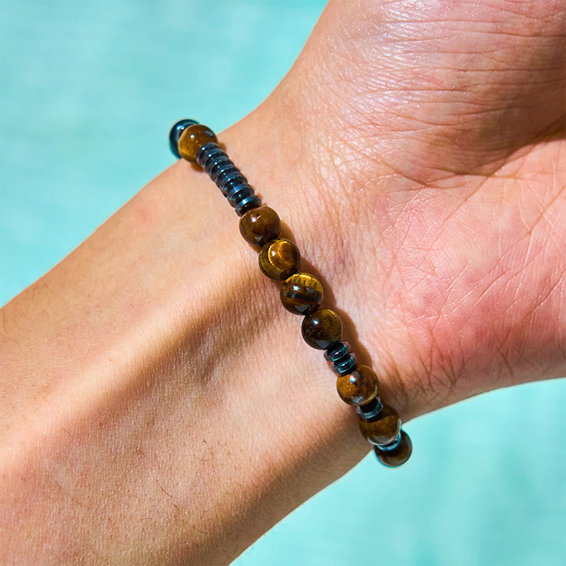 Zestaw 3 bransoletek ochronnych z Buddha Stones i kamieniami lawowymi Tiger Eye
