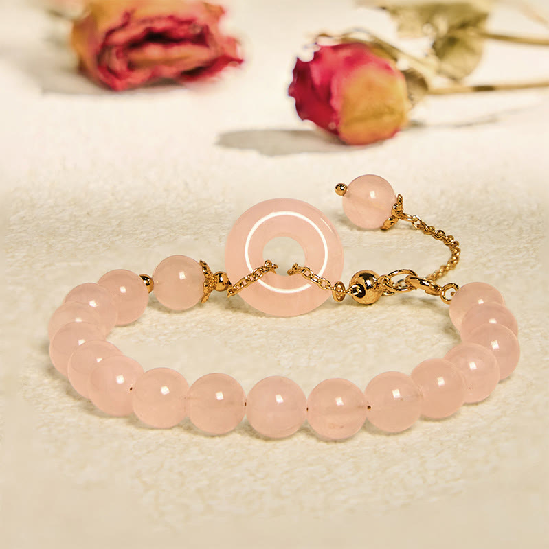 Buddha Stones Natural Pink Crystal Beads Peace Buckle Self-accepting - Różowy kryształ (obwód nadgarstka 14-22 cm) - image 0