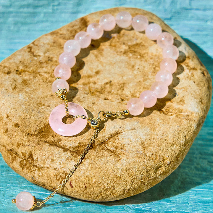 Buddha Stones Natural Pink Crystal Beads Peace Buckle Self-accepting
