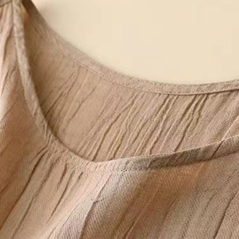 Buddha Stones Casual Plain Handmade Ściągana Talia Midi Sukienka Akrylowa Sukienka Bez Rękawów Z Kieszeniami