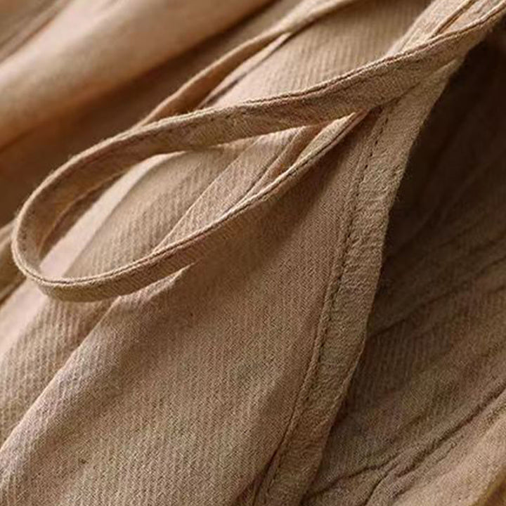 Buddha Stones Casual Plain Handmade Ściągana Talia Midi Sukienka Akrylowa Sukienka Bez Rękawów Z Kieszeniami