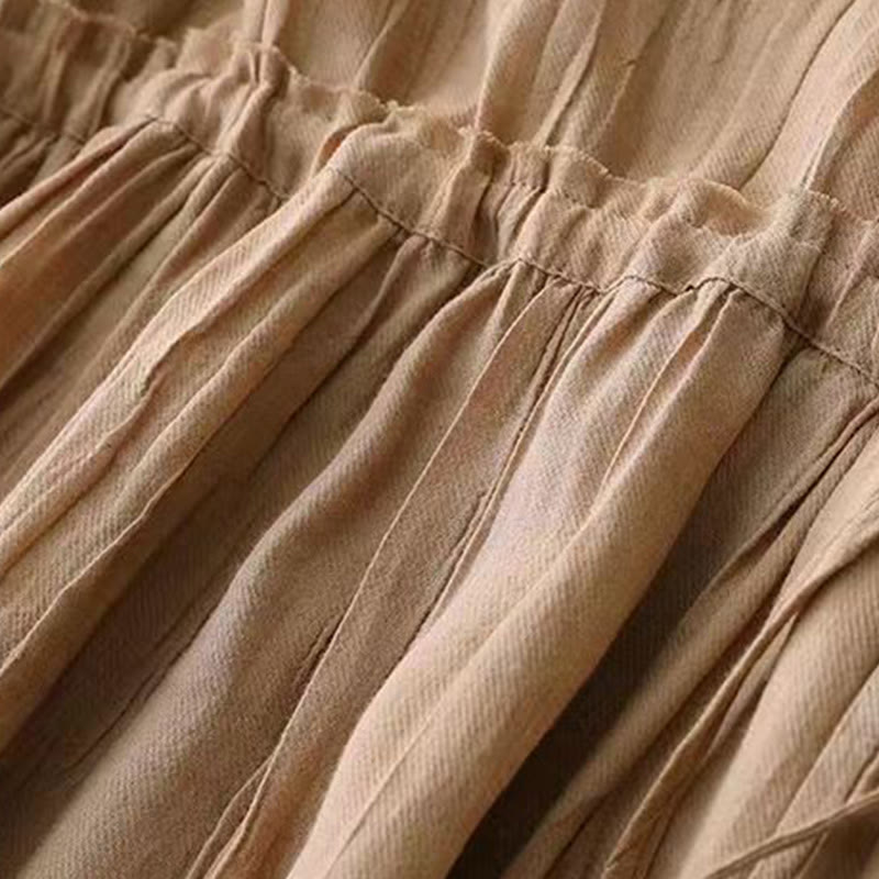 Buddha Stones Casual Plain Handmade Ściągana Talia Midi Sukienka Akrylowa Sukienka Bez Rękawów Z Kieszeniami - image 4