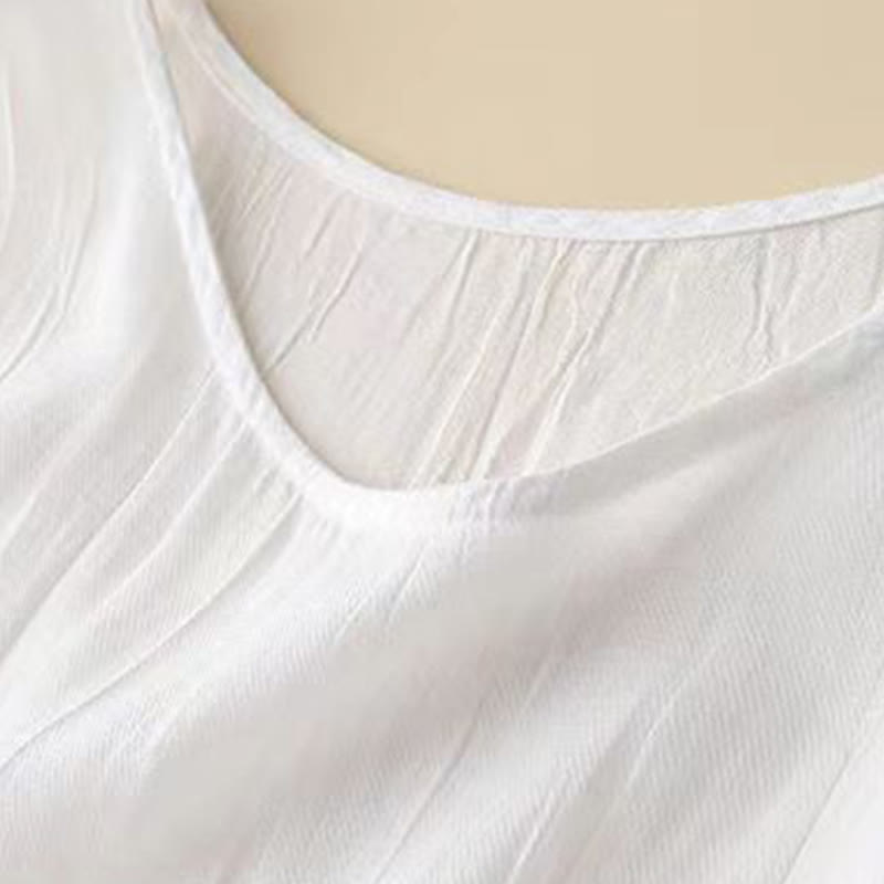 Buddha Stones Casual Plain Handmade Ściągana Talia Midi Sukienka Akrylowa Sukienka Bez Rękawów Z Kieszeniami - image 9