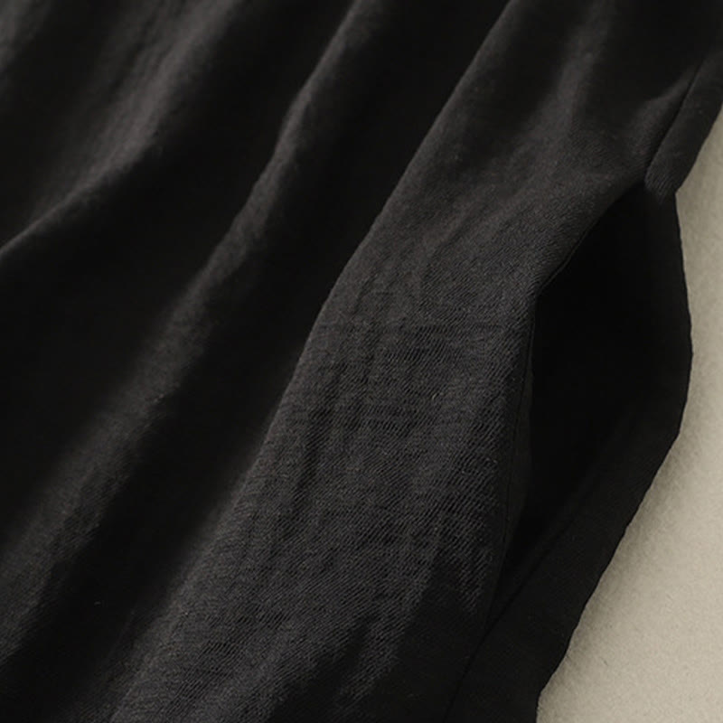 Buddha Stones Casual Szycie Kolor Ręcznie Robione Guziki Projekt Midi Sukienka Poliester Bez Rękawów Sukienka Z Kieszeniami - image 3