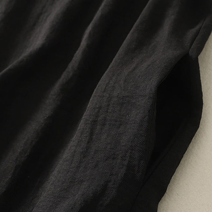 Buddha Stones Casual Szycie Kolor Ręcznie Robione Guziki Projekt Midi Sukienka Poliester Bez Rękawów Sukienka Z Kieszeniami - image 3