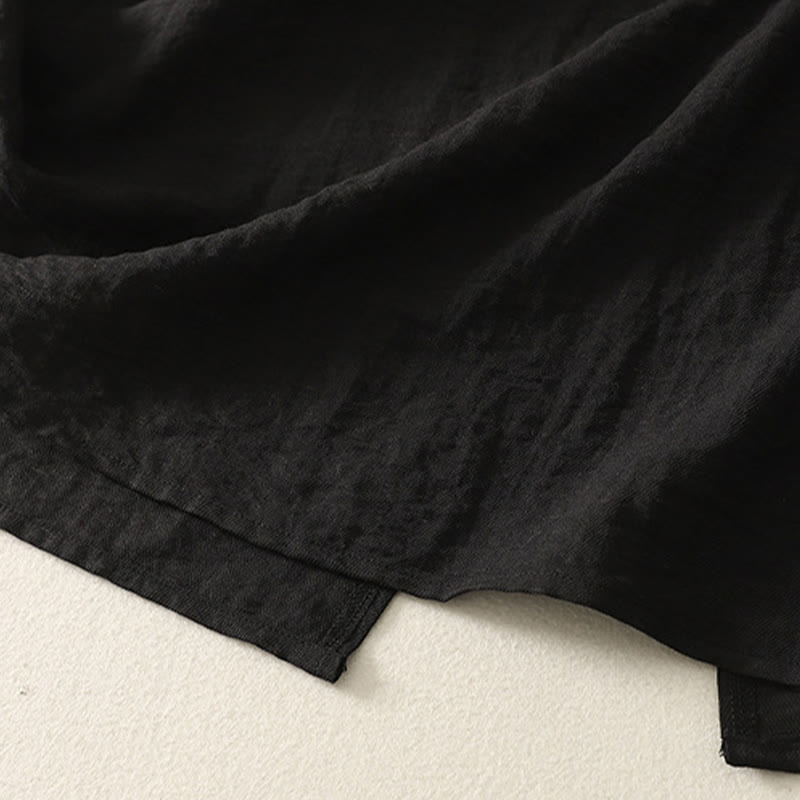 Buddha Stones Casual Szycie Kolor Ręcznie Robione Guziki Projekt Midi Sukienka Poliester Bez Rękawów Sukienka Z Kieszeniami - image 4