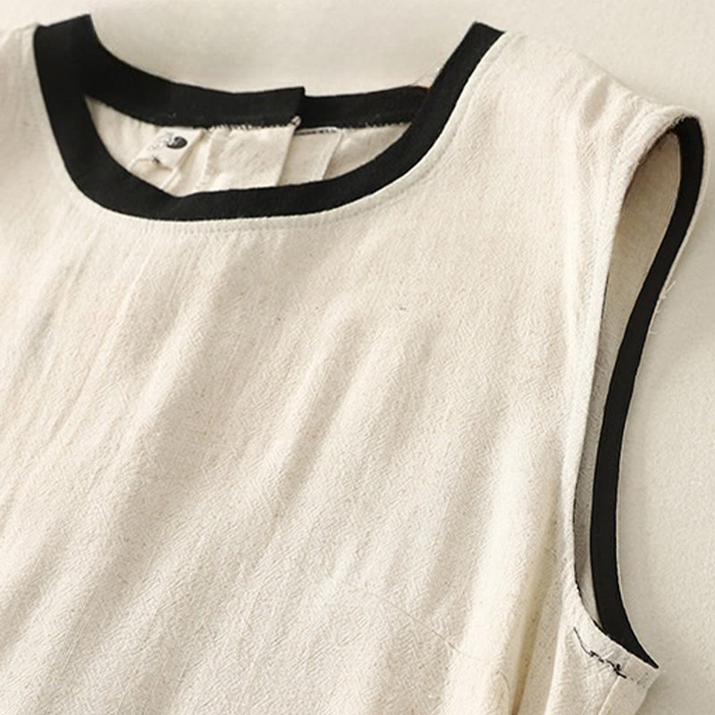 Buddha Stones Casual Szycie Kolor Ręcznie Robione Guziki Projekt Midi Sukienka Poliester Bez Rękawów Sukienka Z Kieszeniami - image 8