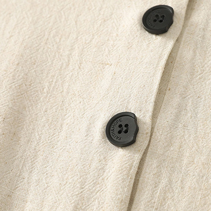 Buddha Stones Casual Szycie Kolor Ręcznie Robione Guziki Projekt Midi Sukienka Poliester Bez Rękawów Sukienka Z Kieszeniami - image 9