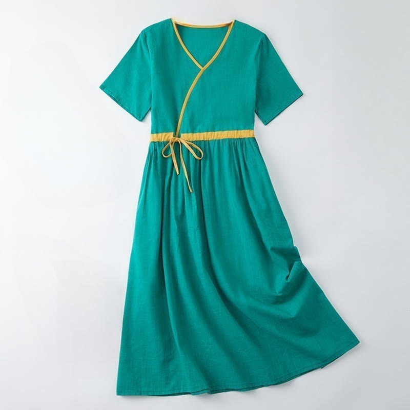Sukienka midi z krótkim rękawem i dekoltem w serek z Buddha Stones - LightSeaGreen - US8-10，UK/AU12-14，EU40-42 (2XL) - image 9