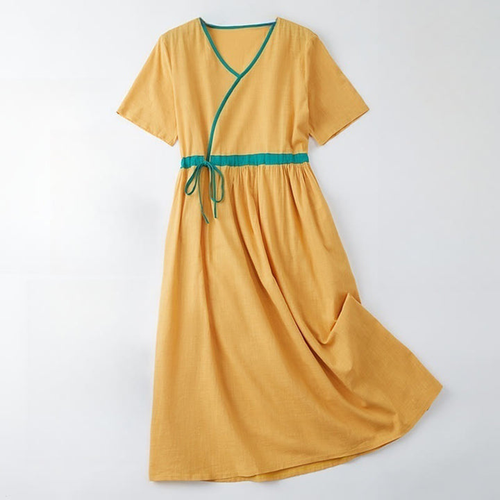 Sukienka midi z krótkim rękawem i dekoltem w serek z Buddha Stones - Nawłoć - US8-10，UK/AU12-14，EU40-42 (2XL) - image 12