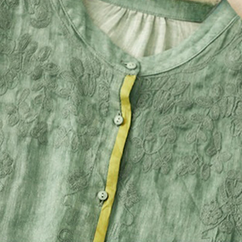 Sukienka midi z akrylu z haftowanym kołnierzykiem i trzema czwartymi rękawami w kolorze Buddha Stones - image 1