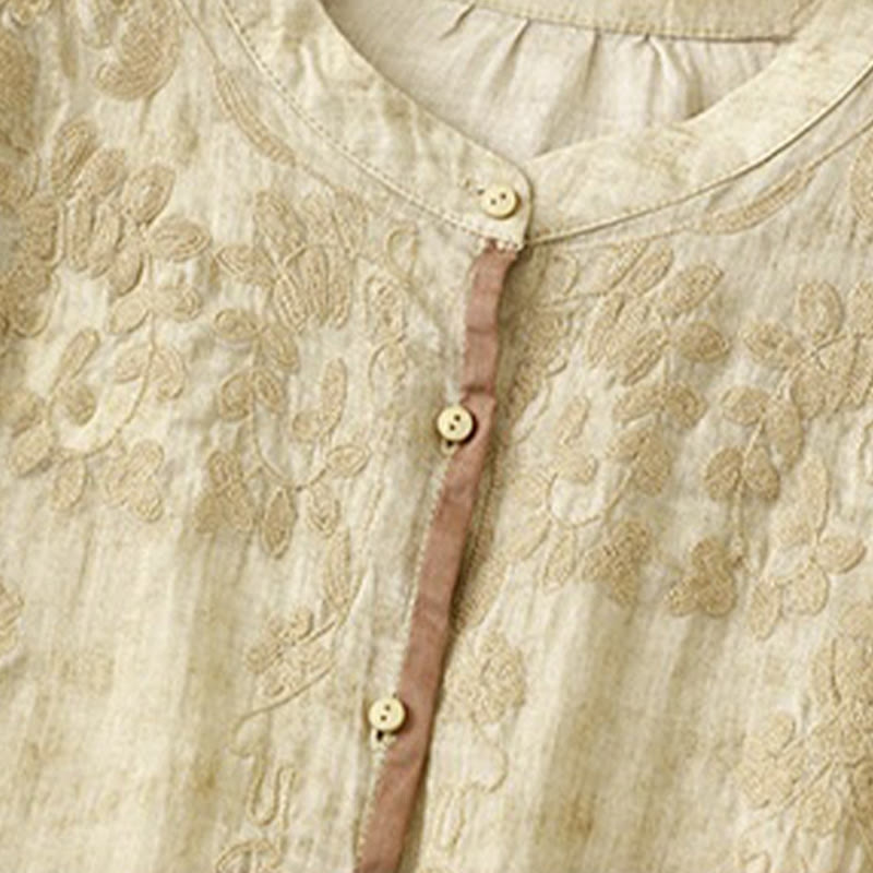 Sukienka midi z akrylu z haftowanym kołnierzykiem i trzema czwartymi rękawami w kolorze Buddha Stones - image 10