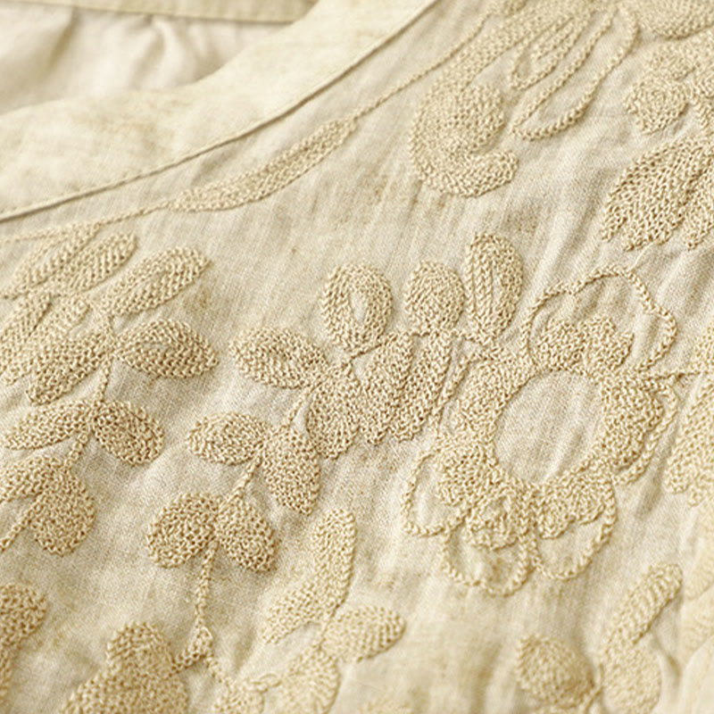 Sukienka midi z akrylu z haftowanym kołnierzykiem i trzema czwartymi rękawami w kolorze Buddha Stones - image 11