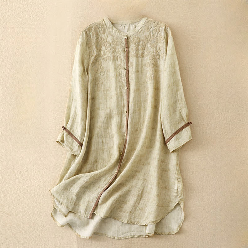 Sukienka midi z akrylu z haftowanym kołnierzykiem i trzema czwartymi rękawami w kolorze Buddha Stones - Cytrynowe Szyfony - US8-10，UK/AU12-14，EU40-42 (2XL) - image 7