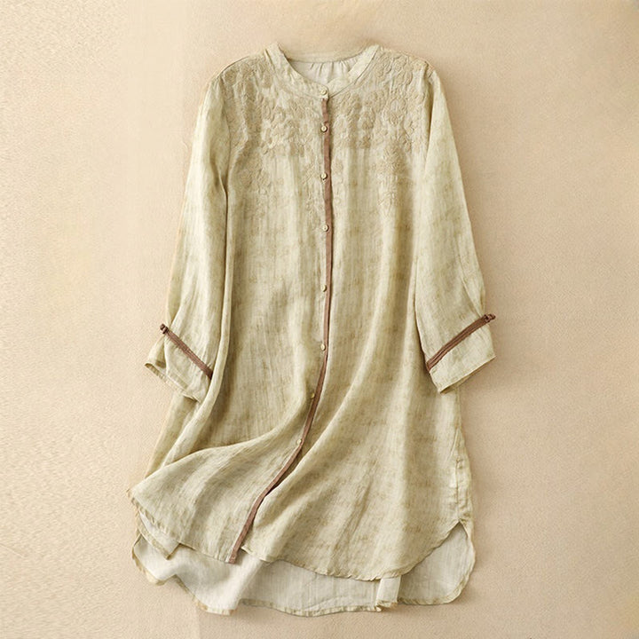 Sukienka midi z akrylu z haftowanym kołnierzykiem i trzema czwartymi rękawami w kolorze Buddha Stones - Cytrynowe Szyfony - US8-10，UK/AU12-14，EU40-42 (2XL) - image 7