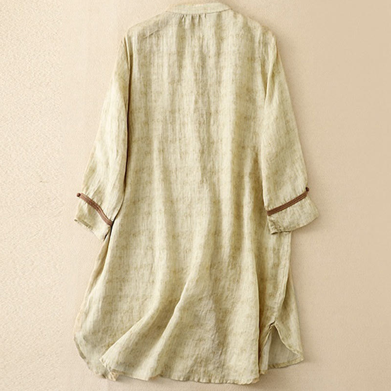 Sukienka midi z akrylu z haftowanym kołnierzykiem i trzema czwartymi rękawami w kolorze Buddha Stones - image 8