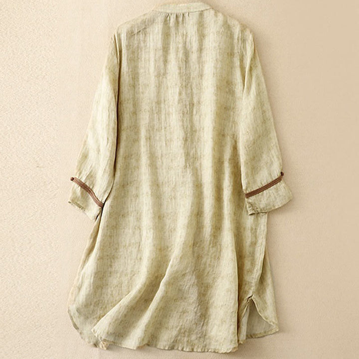 Sukienka midi z akrylu z haftowanym kołnierzykiem i trzema czwartymi rękawami w kolorze Buddha Stones - image 8