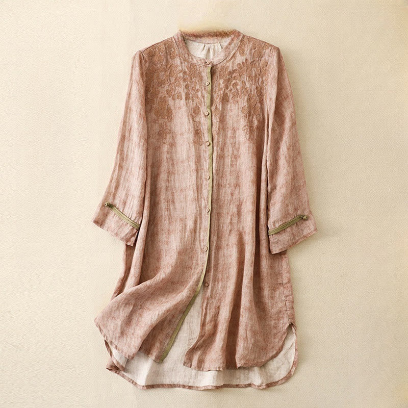 Sukienka midi z akrylu z haftowanym kołnierzykiem i trzema czwartymi rękawami w kolorze Buddha Stones - Różowy - US8-10，UK/AU12-14，EU40-42 (2XL) - image 18