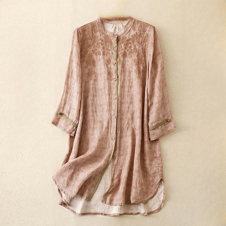 Sukienka midi z akrylu z haftowanym kołnierzykiem i trzema czwartymi rękawami w kolorze Buddha Stones - Różowy - US8-10，UK/AU12-14，EU40-42 (2XL) - image 18