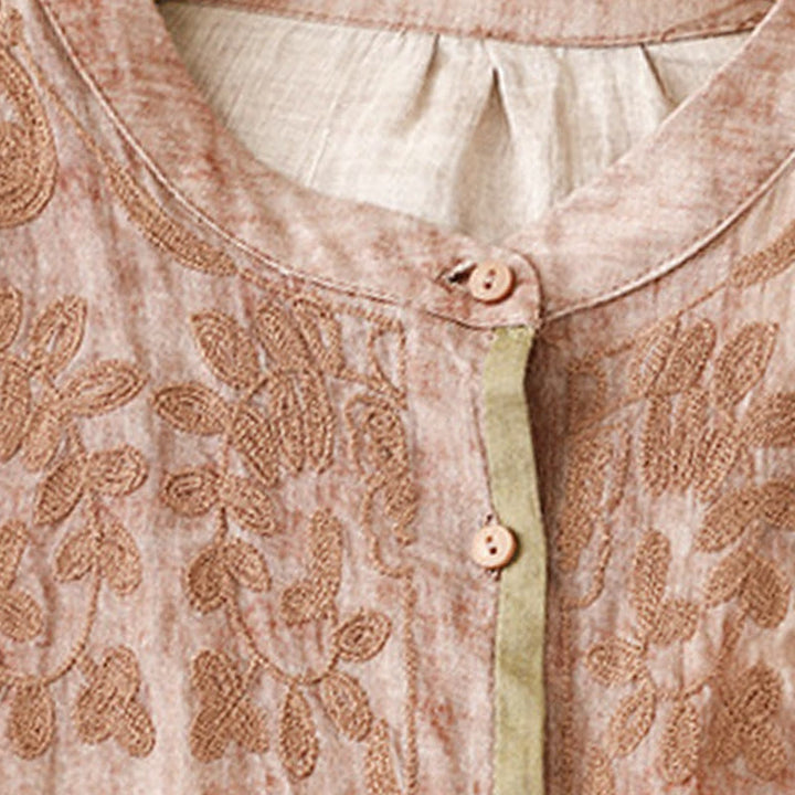 Sukienka midi z akrylu z haftowanym kołnierzykiem i trzema czwartymi rękawami w kolorze Buddha Stones - image 20