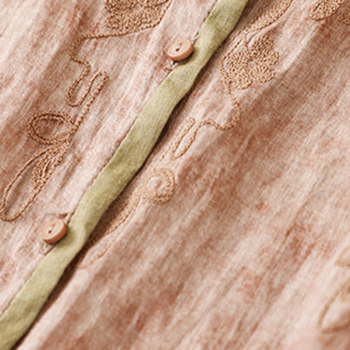 Sukienka midi z akrylu z haftowanym kołnierzykiem i trzema czwartymi rękawami w kolorze Buddha Stones - image 21