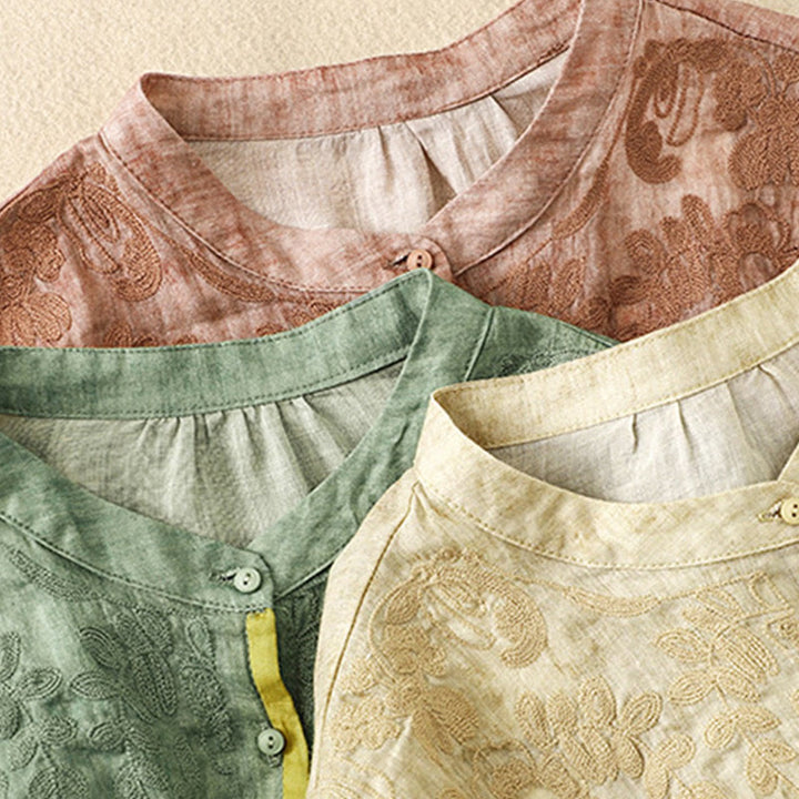 Sukienka midi z akrylu z haftowanym kołnierzykiem i trzema czwartymi rękawami w kolorze Buddha Stones - image 24